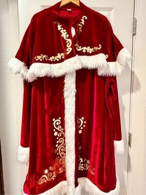 Red Velvet Holiday Cape Santa Outfit with White Faux Fur Trim